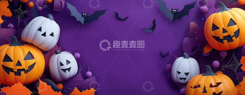 高清大图下载【趣麦麦图】3D卡通万圣节南瓜灯元素背景