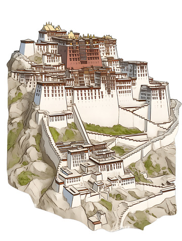 布达拉宫卡通绘画