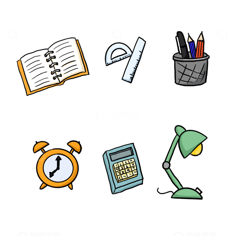 源文件下载【趣麦麦图】学习用品文具元素插画