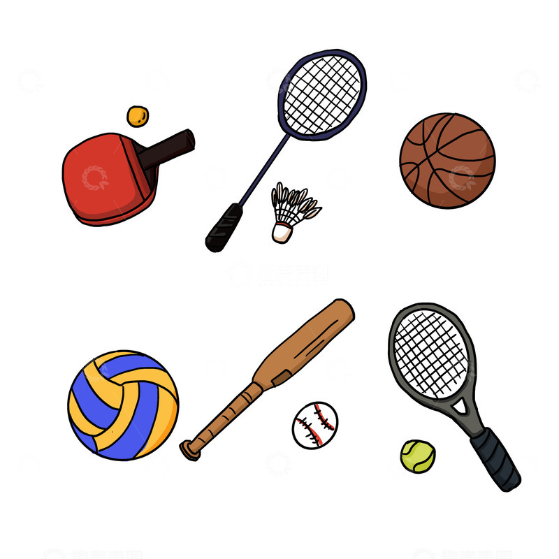 源文件下载【趣麦麦图】体育用品插画元素