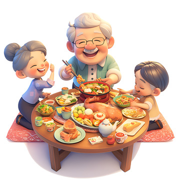 爷爷奶奶和孙子一起吃饭