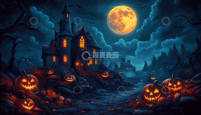 高清大图下载【趣麦麦图】暗夜森林万圣节背景