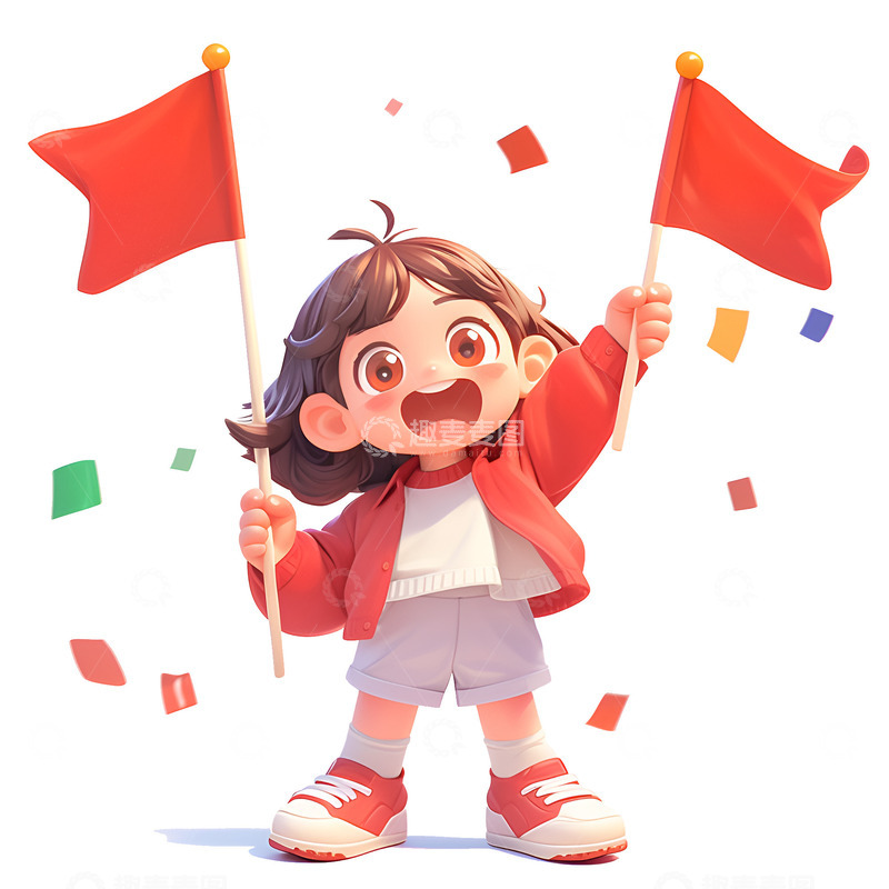 高清大图下载【趣麦麦图】国庆节拿着小红旗的孩子
