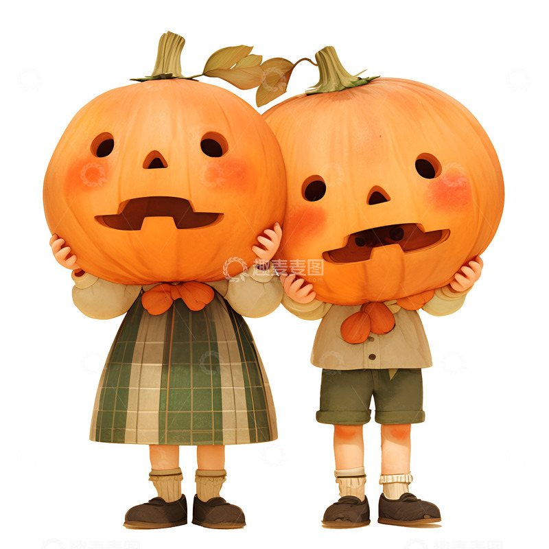 高清大图下载【趣麦麦图】带着南瓜头套的小孩子们