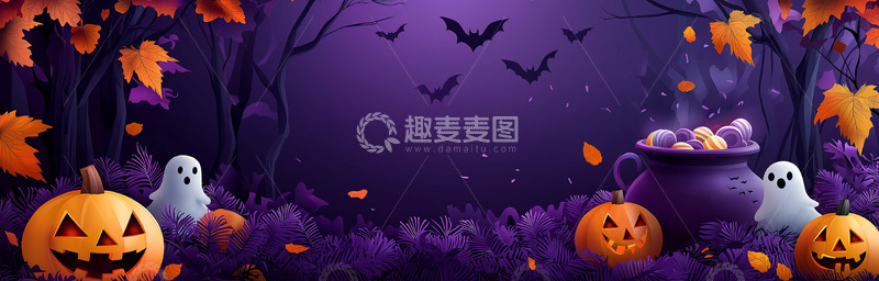 高清大图下载【趣麦麦图】万圣节糖果幽灵南瓜灯卡通背景
