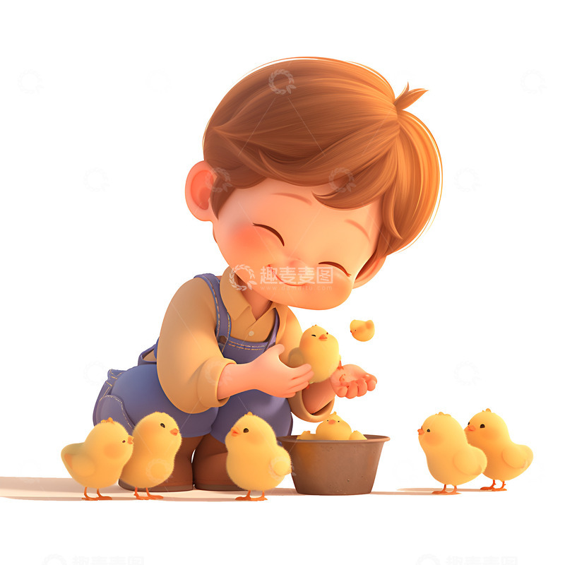 高清大图下载【趣麦麦图】喂小鸡的小男孩
