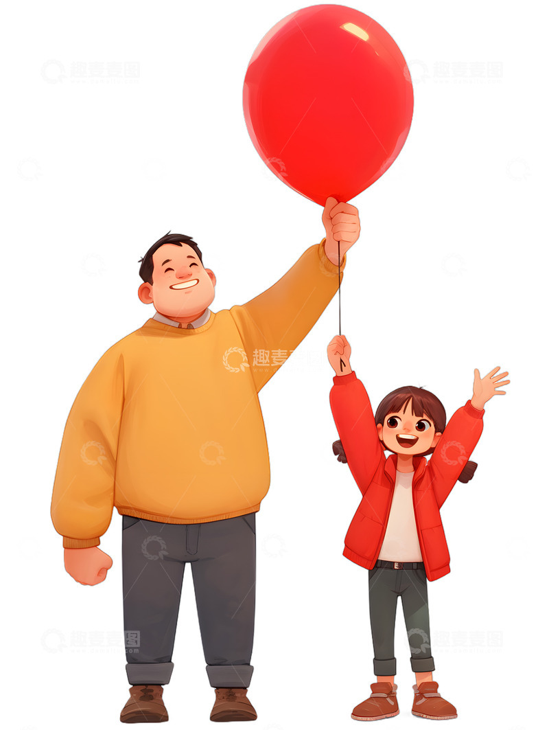 高清大图下载【趣麦麦图】红色气球小女孩父亲