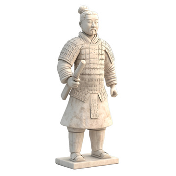 拿着武器的兵马俑士兵景观