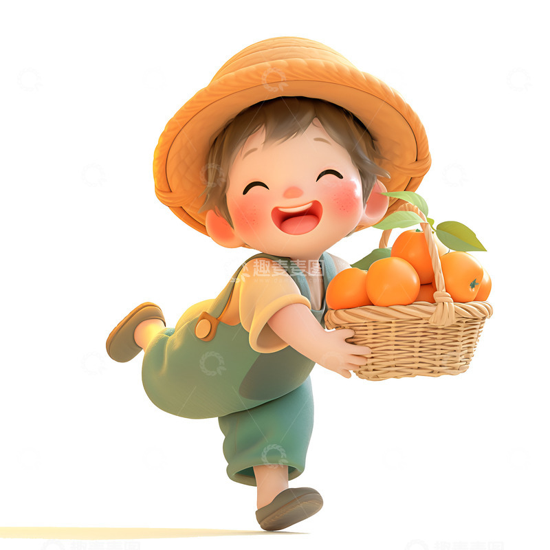 高清大图下载【趣麦麦图】-抱着一篮子柿子的男孩