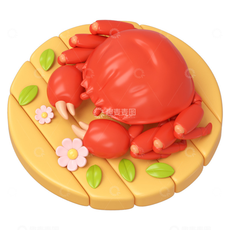 源文件下载【趣麦麦图】C4D立体阳澄湖大闸蟹免抠元素