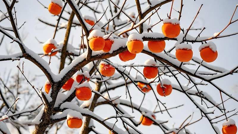 冬季柿子树摄影图