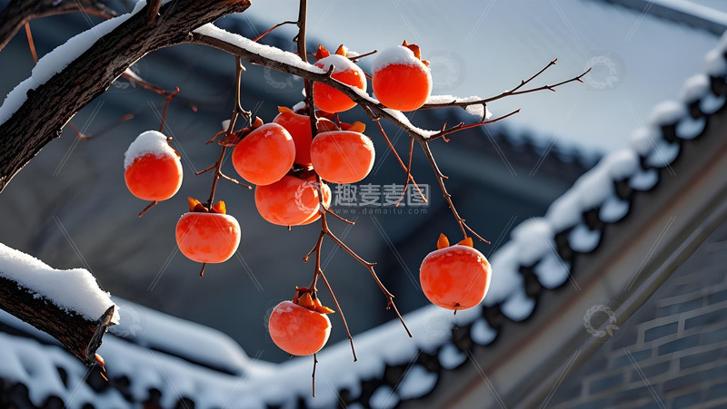 高清大图下载【趣麦麦图】冬季雪景柿子树摄影图
