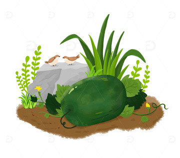 植物装饰元素小麻雀和冬瓜