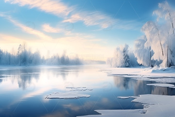 冬季冰雪覆盖的湖泊