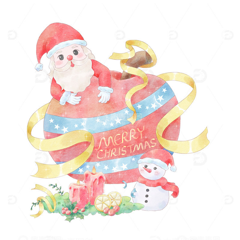 源文件下载【趣麦麦图】圣诞装饰仿水彩插画2
