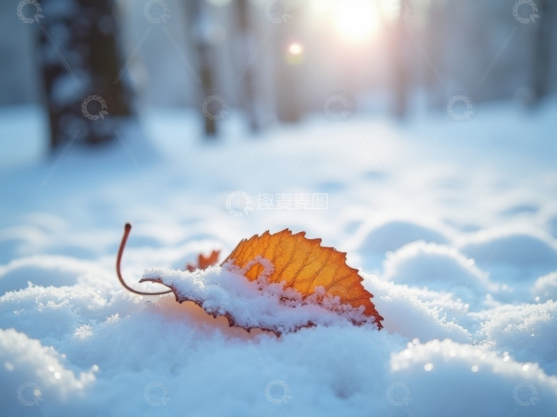 高清大图下载【趣麦麦图】冬天雪地上的落叶