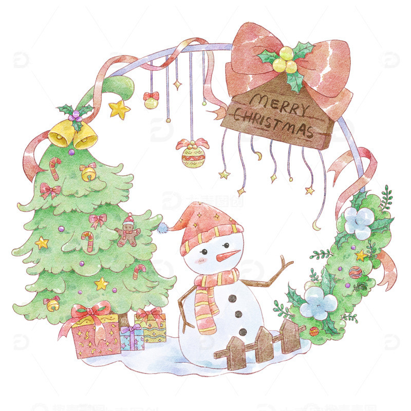 源文件下载【趣麦麦图】圣诞装饰仿水彩插画3