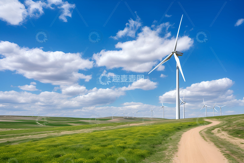 高清大图下载【趣麦麦图】草原上的风力发电设施