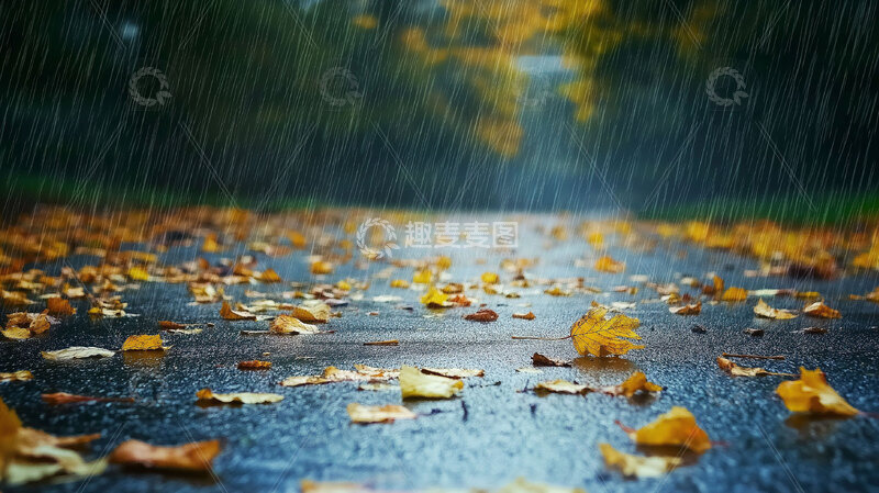 高清大图下载【趣麦麦图】秋天 下雨 满地落叶