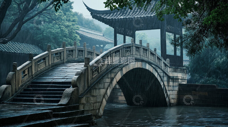 高清大图下载【趣麦麦图】石拱桥 古风建筑 