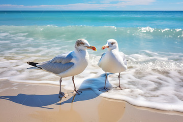 站在沙滩上的两只海鸥