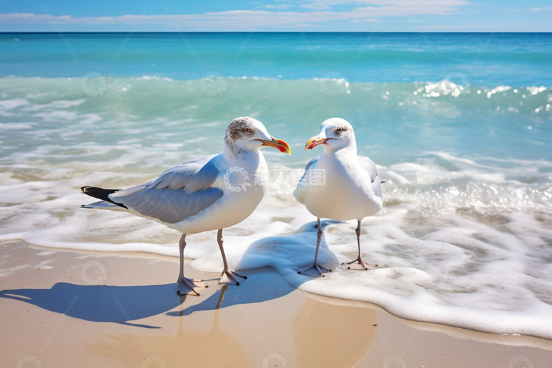 站在沙滩上的两只海鸥
