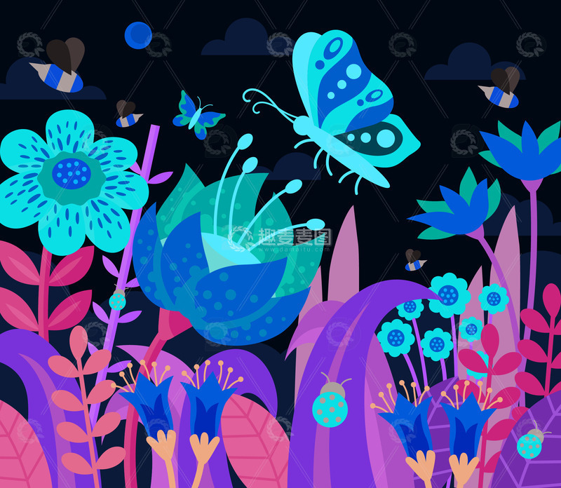 卡通鲜花蝴蝶瓢虫春天背景