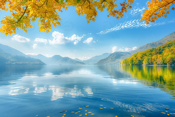 秋季湖泊远山美景