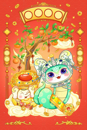 蛇年2025新年吉祥如意春节卡通形象