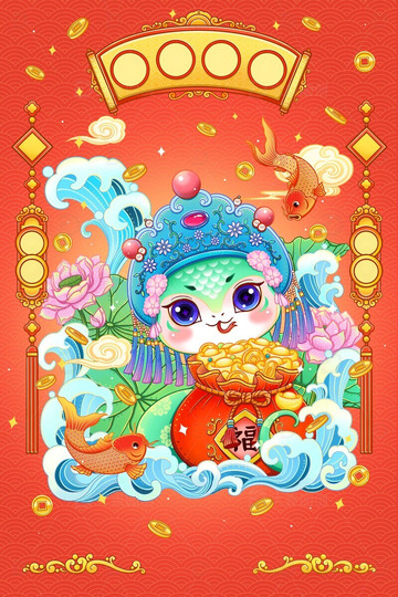 蛇年2025新年连年有余春节卡通形象