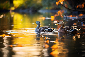 湖里的两只野鸭
