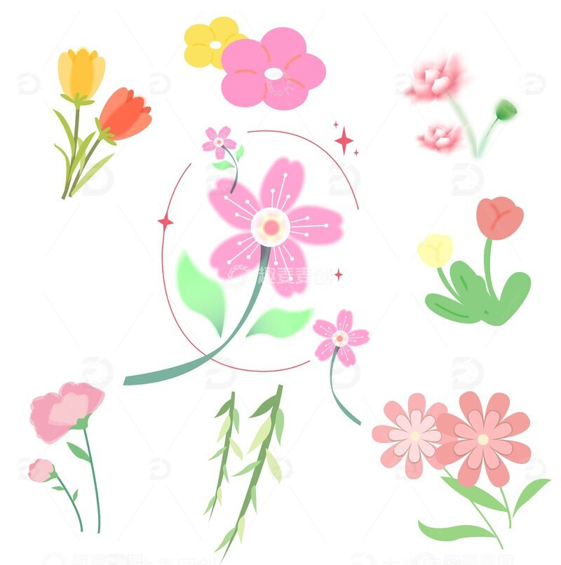 多种花卉元素/花素材