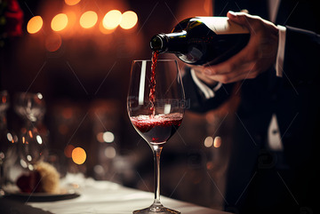 服务员倒红酒