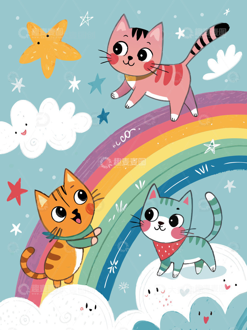 源文件下载【趣麦麦图】-3只小猫矢量插画