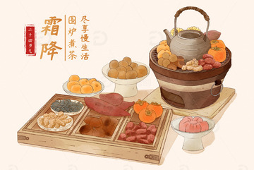 中国风古风秋天霜降美食水彩手绘