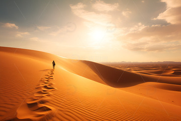 一个行者行走在沙漠