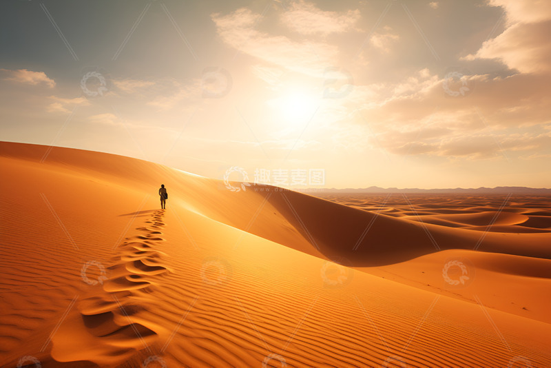 高清大图下载【趣麦麦图】一个行者行走在沙漠