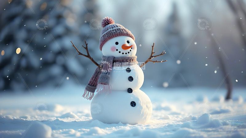 高清大图下载【趣麦麦图】雪地里的雪人