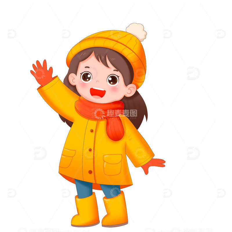 冬天可爱的女孩穿着冬装打招呼