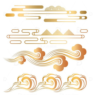 国潮云纹中式祥云图案古风水纹中国风波浪