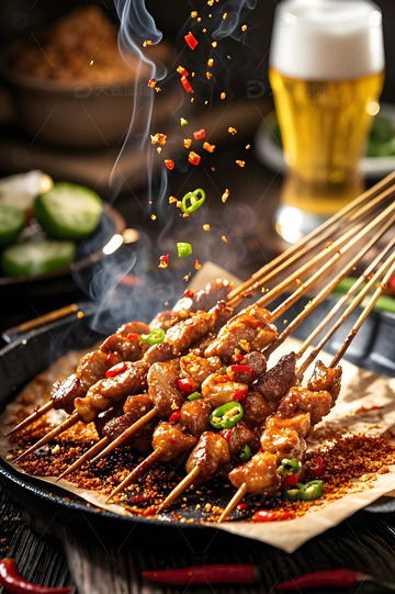 烧烤肉串摄影图1
