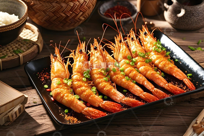 高清大图下载【趣麦麦图】烧烤摄影之烤大虾2