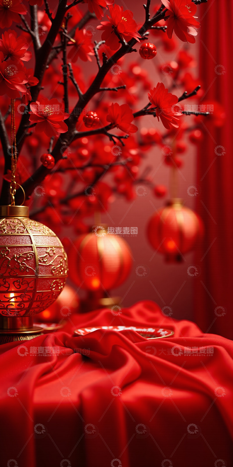 高清大图下载【趣麦麦图】中国风红色喜庆新年背景8