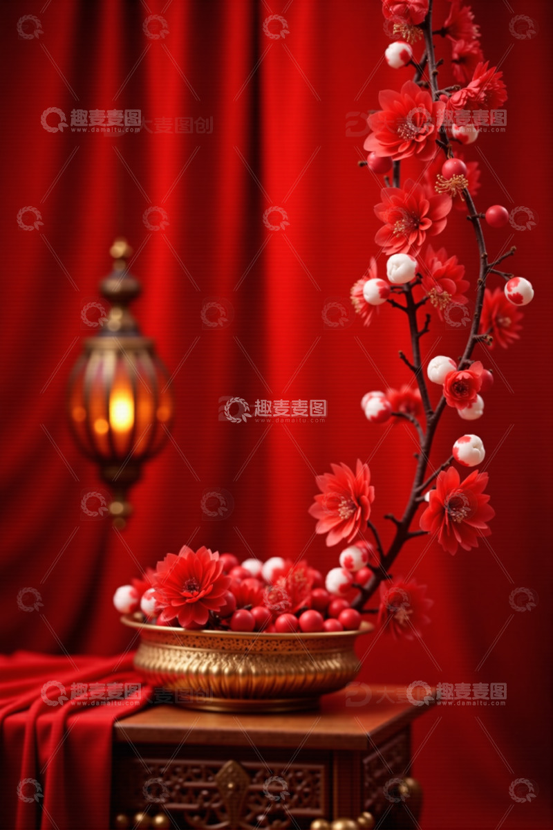高清大图下载【趣麦麦图】中国风红色喜庆新年背景5