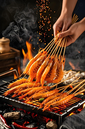 烧烤摄影之烤大虾1