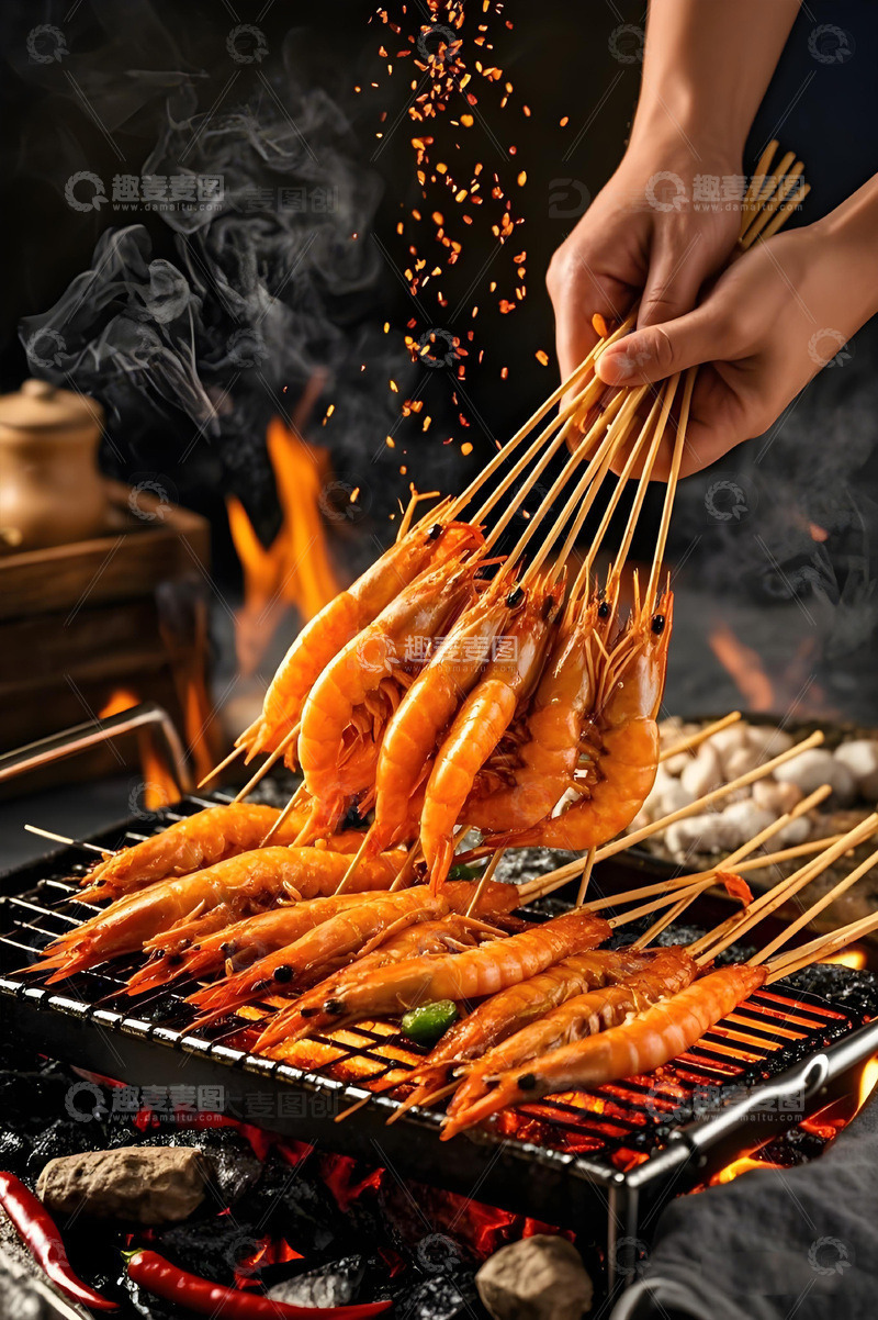 高清大图下载【趣麦麦图】烧烤摄影之烤大虾1
