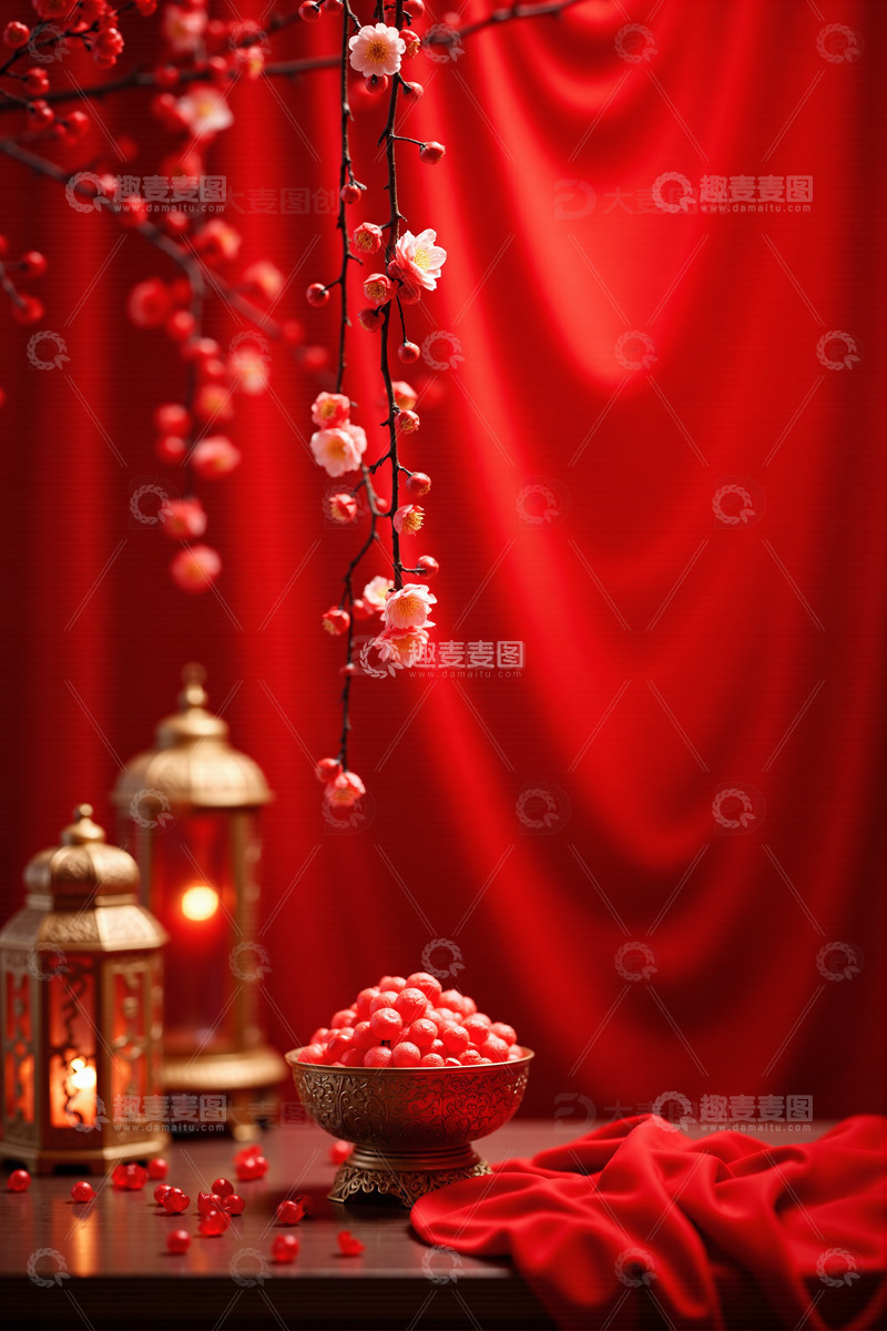 高清大图下载【趣麦麦图】中国风红色喜庆新年背景4