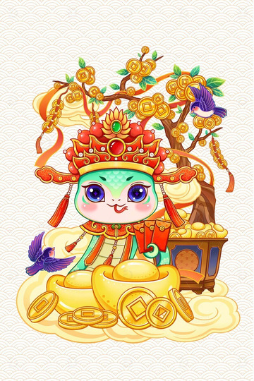 蛇年2025新年春节恭喜发财卡通形象