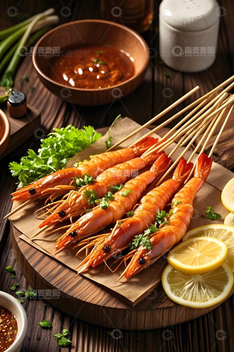 高清大图下载【趣麦麦图】烧烤摄影烤虾摄影图1