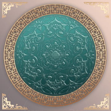 国潮中国风古典绿色高级质感圆环雕刻素材